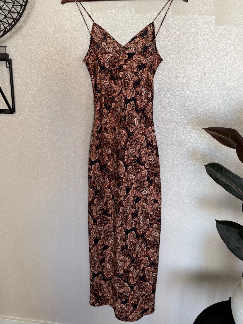 Nili Lotan Black and Brown Paisley Slip Midi Dress